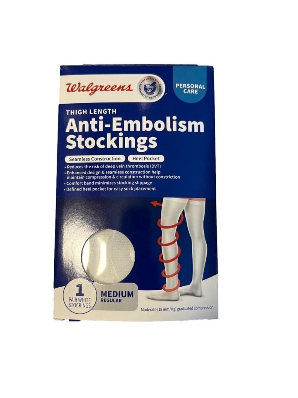 New Walgreens Thigh High Anti-Embolism Stockings 1 Pair White. Size Medium